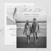 Moderne Zwart & Wit 2 Foto QR Code Save The Date Kaart (Voorkant / Achterkant)