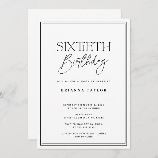 Moderne Zwart & Wit 60ste verjaardag Kaart (Voorkant / Achterkant)