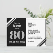 Moderne zwart-wit 80ste verjaardagsfeestje kaart (Staand voorkant)