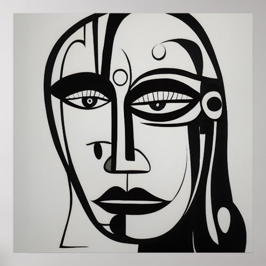Moderne zwart-wit Abstracte gezichtskunst Poster (Voorkant)