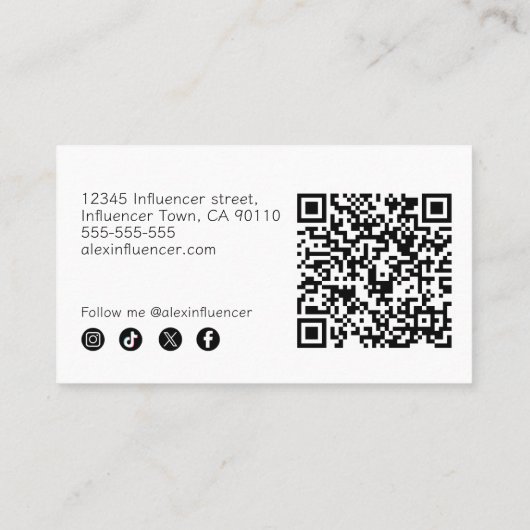 Moderne zwart-wit Abstracte Scribble QR-code Visitekaartje (Achterkant)