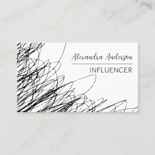 Moderne zwart-wit Abstracte Scribble QR-code Visitekaartje (Voorkant)