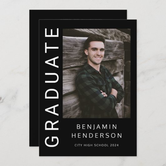 Moderne zwart-wit afstudeeraankondiging aankondiging (Voorkant / Achterkant)