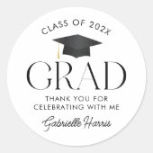Moderne zwart-wit afstudeerdop ronde sticker (Voorkant)