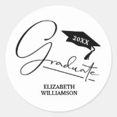 Moderne zwart-wit afstudeerfeest ronde sticker (Voorkant)
