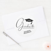 Moderne zwart-wit afstudeerfeest ronde sticker (Envelop)