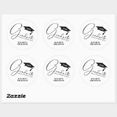Moderne zwart-wit afstudeerfeest ronde sticker (Vel)
