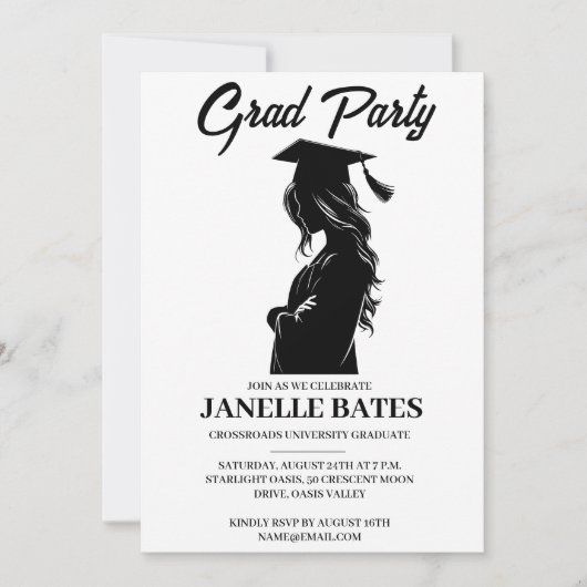 Moderne zwart-wit afstudeerfeest uitnodiging (Voorkant)