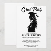 Moderne zwart-wit afstudeerfeest uitnodiging (Voorkant / Achterkant)