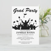 Moderne zwart-wit afstudeerfeest uitnodiging (Staand voorkant)