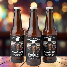 Moderne zwart-wit afstudeerfoto afstudeerfeest bier etiket
