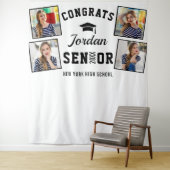 Moderne zwart-wit afstudeerfoto booth achtergrond wandkleed (In situ)