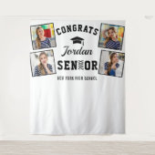 Moderne zwart-wit afstudeerfoto booth achtergrond wandkleed (Voorkant)