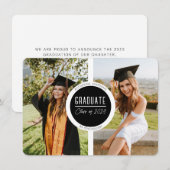 Moderne Zwart&Wit Afstudeerkaart met Twee Foto's Notitiekaartje (Voorkant / Achterkant)