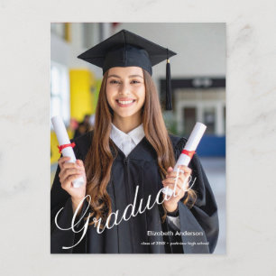 Moderne zwart-wit afstuderen met foto uitnodiging briefkaart