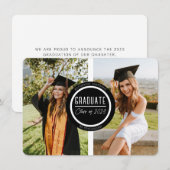 Moderne zwart-wit Afstuderen twee foto's Notitiekaartje (Voorkant / Achterkant)