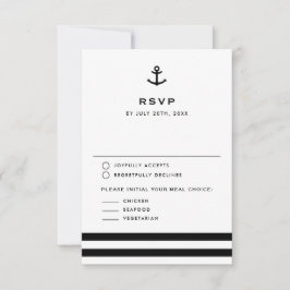 Moderne zwart-wit anker nautisch trouwfeest RSVP kaartje