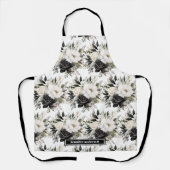 Moderne zwart-wit aquarel bloemen schort (Voorkant)