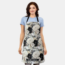 Moderne zwart-wit aquarel bloemen schort