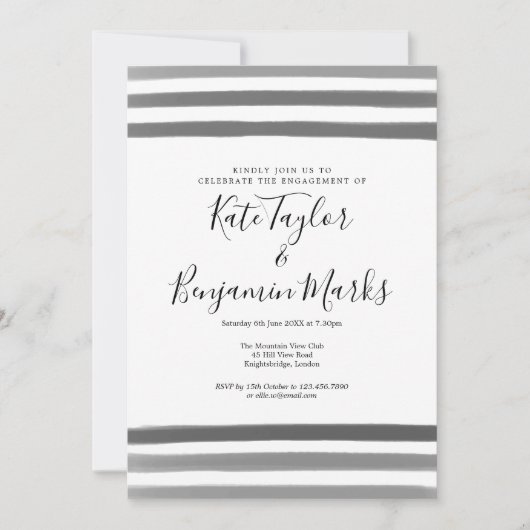 Moderne Zwart & Wit Aquarellen Verlovingsfeest Kaart (Voorkant)