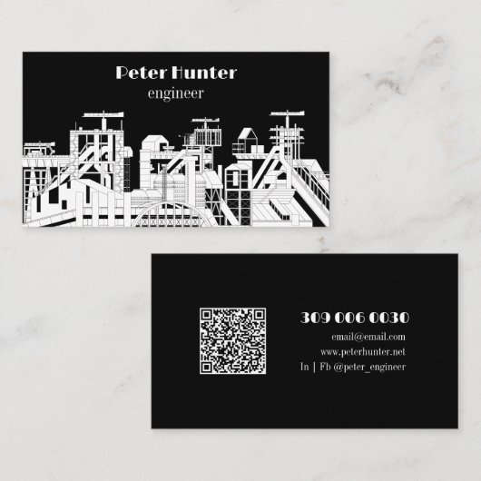 Moderne Zwart-Wit Architect-Ingenieur Visitekaartje (Voorkant / Achterkant)