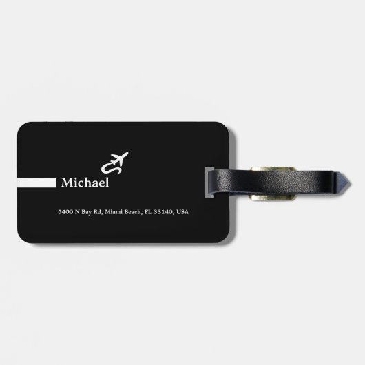 Moderne Zwart/Wit bagage met naam Bagagelabel (Achterkant horizontaal)