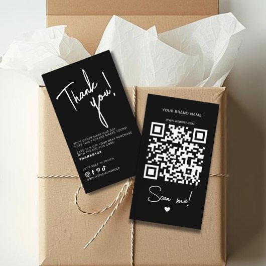 Moderne zwart-wit bestelling bedankt QR-code Visitekaartje