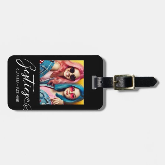 Moderne Zwart Wit Bestie Foto gepersonaliseerd Bagagelabel (Voorkant horizontaal)