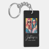 Moderne Zwart Wit Bestie Foto gepersonaliseerd Sleutelhanger (Voorkant Links)