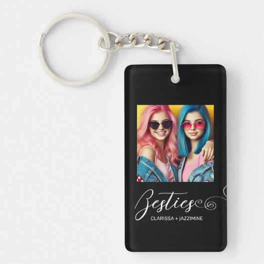 Moderne Zwart Wit Bestie Foto gepersonaliseerd Sleutelhanger (Voorkant)