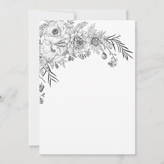 Moderne zwart-wit bloemen bewaren de datumkaart save the date (Achterkant)