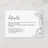 Moderne zwart-wit bloemen bruiloft details informatiekaartje (Voorkant)