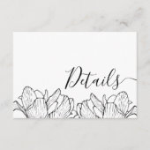 Moderne zwart-wit bloemen bruiloft details informatiekaartje (Voorkant)