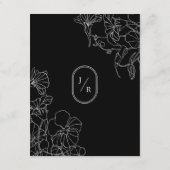 Moderne zwart-wit bloemen bruiloft details informatiekaartje (Achterkant)