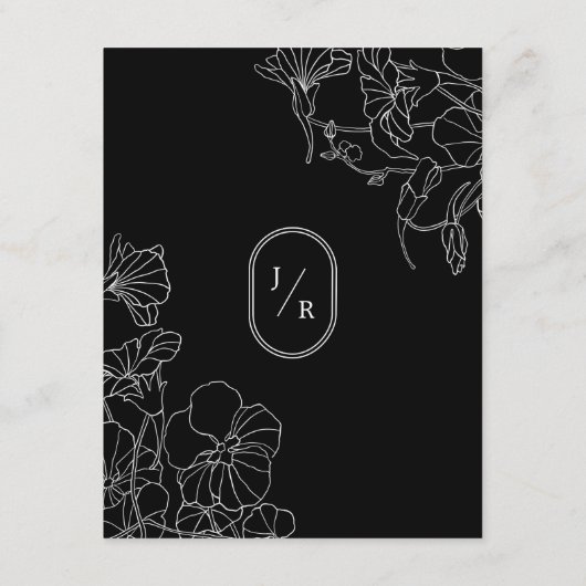 Moderne zwart-wit bloemen bruiloft details informatiekaartje (Achterkant)