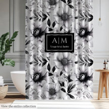Moderne zwart-wit bloemen gordijn voor badkamer