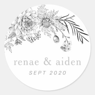 Moderne zwart-wit bloemen gunst stickers