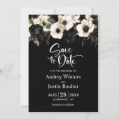 Moderne Zwart Wit Bloemen Huwelijk Save the Date Kaart (Voorkant)
