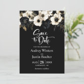 Moderne Zwart Wit Bloemen Huwelijk Save the Date Kaart (Staand voorkant)
