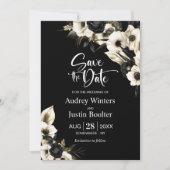 Moderne Zwart Wit Bloemen Huwelijk Save the Date Kaart (Voorkant)