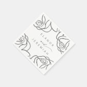 Moderne Zwart Wit Bloemen Kalligrafie Trouwen Servet (Hoek)