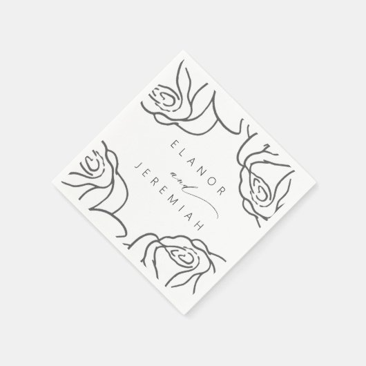 Moderne Zwart Wit Bloemen Kalligrafie Trouwen Servet (Hoek)