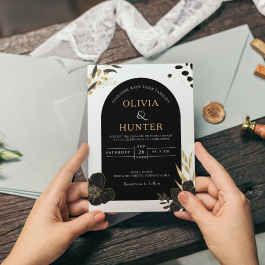 Moderne Zwart & Wit Bloemen minimale Elegante Foto Kaart