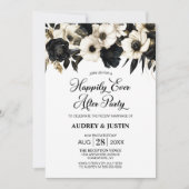 Moderne zwart-wit bloemenbruiloft na feest kaart (Voorkant)