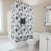 Moderne zwart-wit bloemengordijn voor badkamer douchegordijn (In situ)