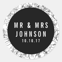 Moderne zwart-wit bloemenmeneer & mevrouw sticker