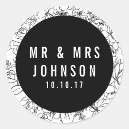 Moderne zwart-wit bloemenmeneer & mevrouw sticker