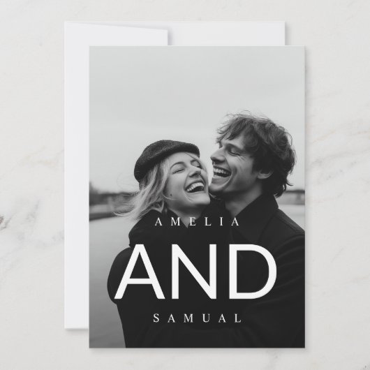 Moderne Zwart-wit Boho Fotobruiloft Kaart (Voorkant)