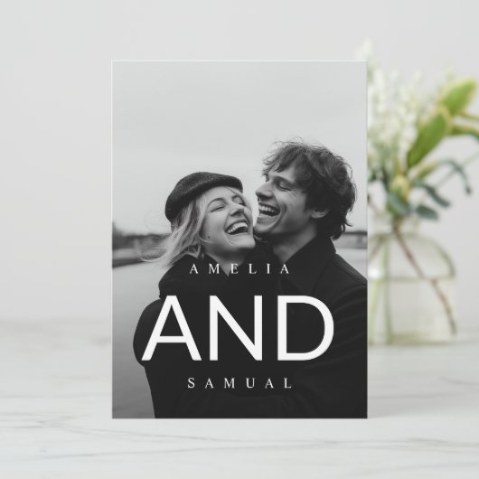 Moderne Zwart-wit Boho Fotobruiloft Kaart (Staand voorkant)