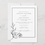 Moderne Zwart Wit Botanische QR Code Huwelijk Kaart (Voorkant)